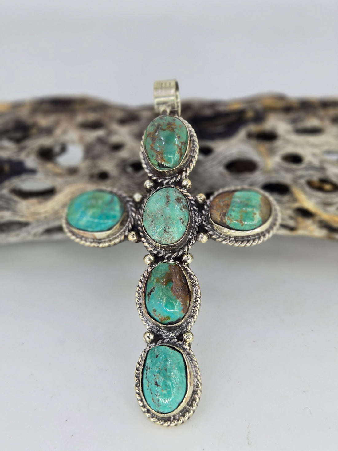Turquoise Oval Stone Cross Pendant, view 3