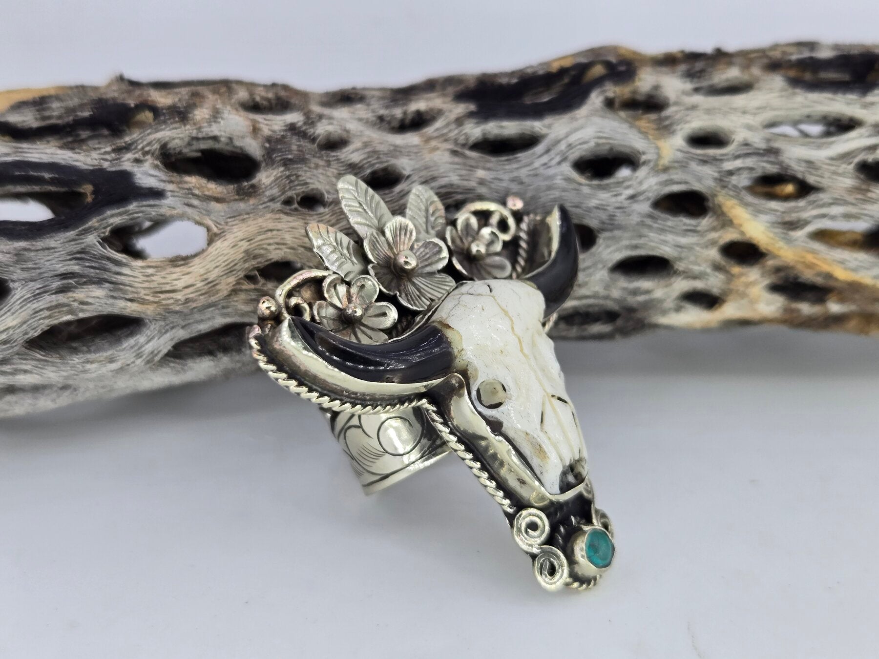 Flower Crown Cow Skull Ring, view 2