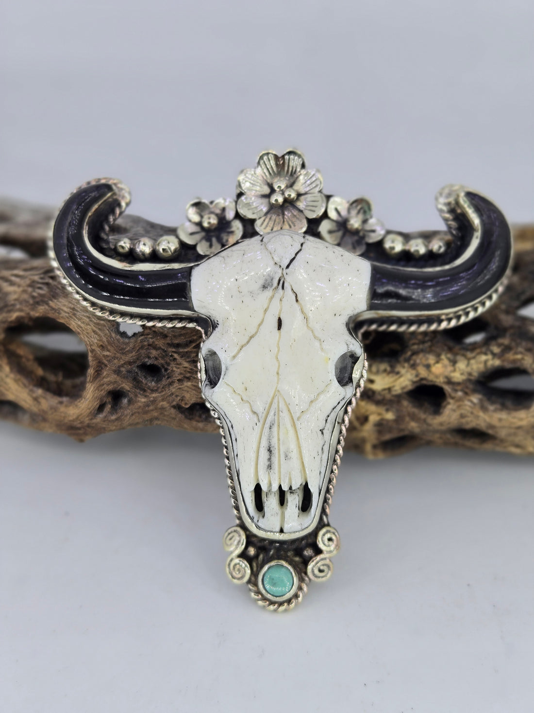 Large Flower Crown Cow Skull Pendant, view 2