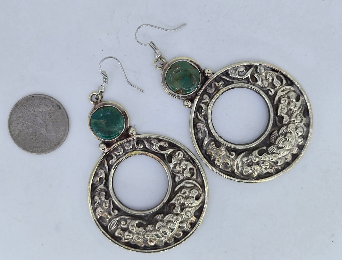 Turquoise Round Hoop Earrings, view 3