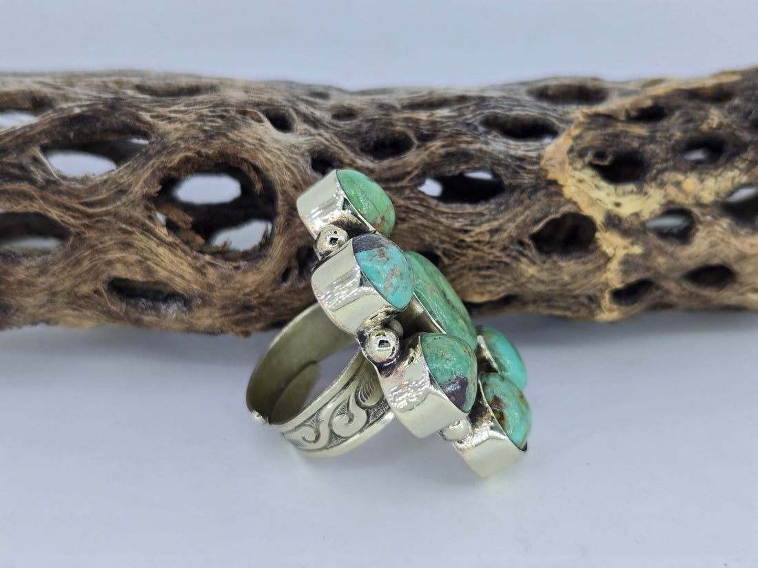 Green Turquoise Cluster Ring, view 2