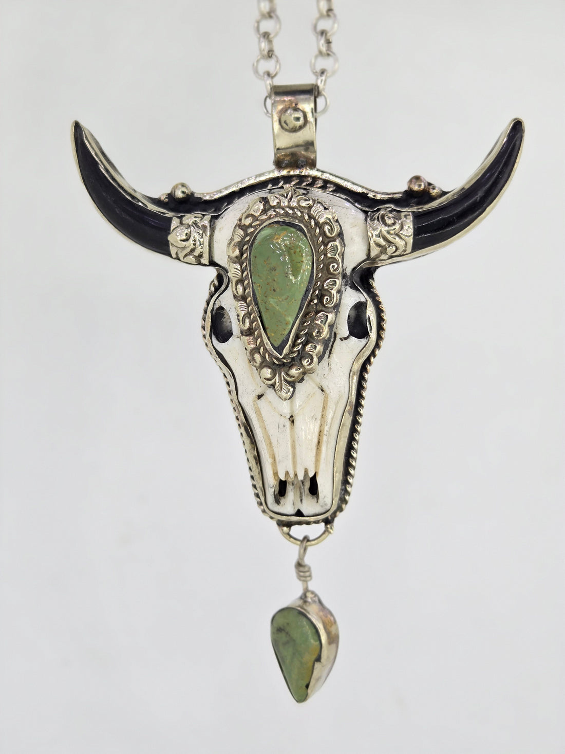 Turquoise Cow Skull Pendant with Dangle, view 4