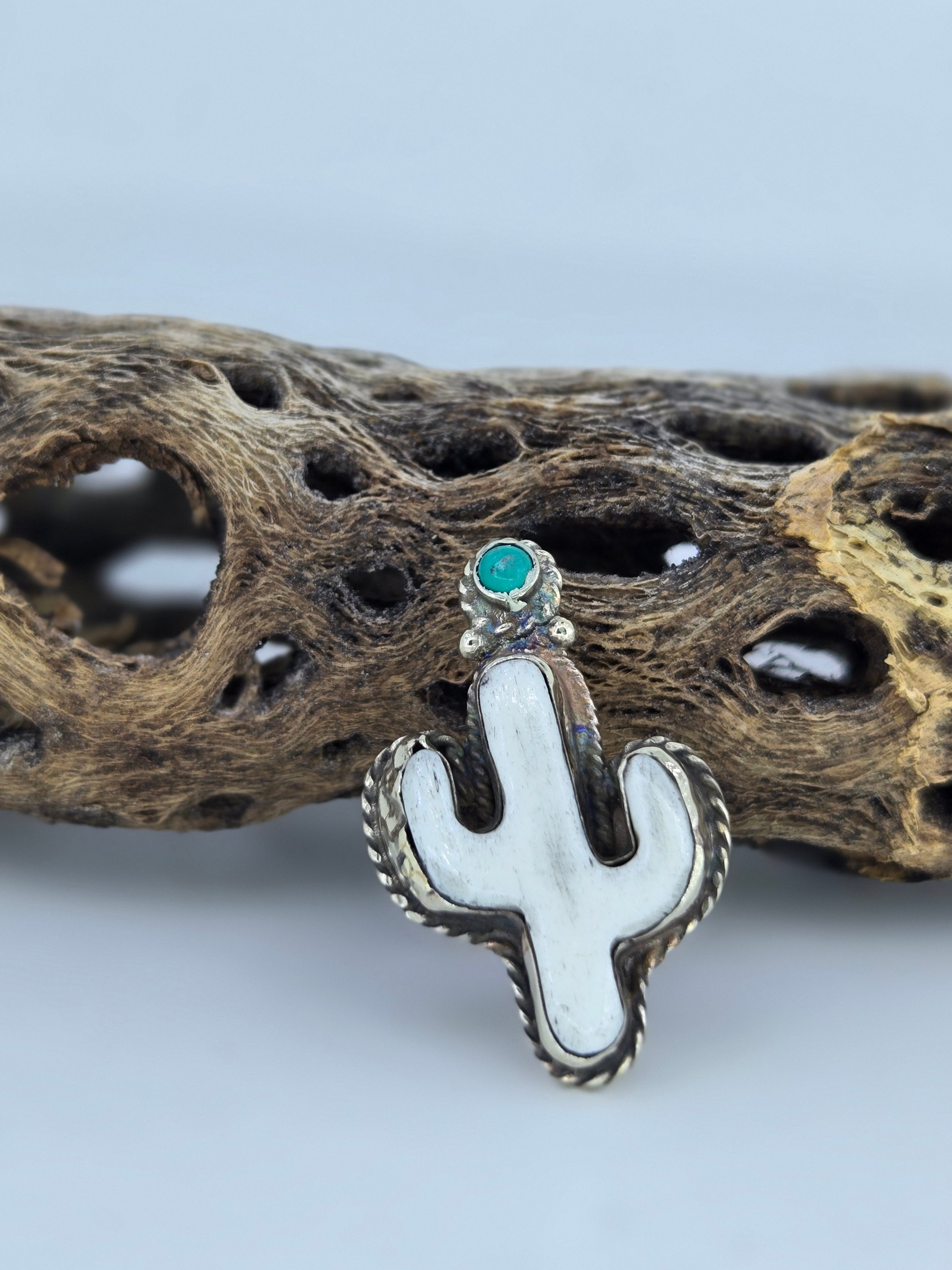 Buffalo Bone Cactus Ring with Turquoise, view 4