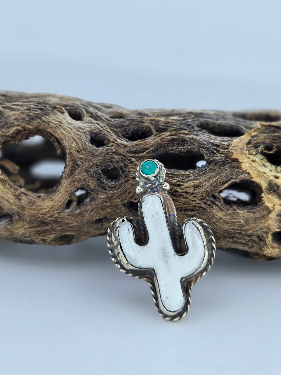 Buffalo Bone Cactus Ring with Turquoise, view 4
