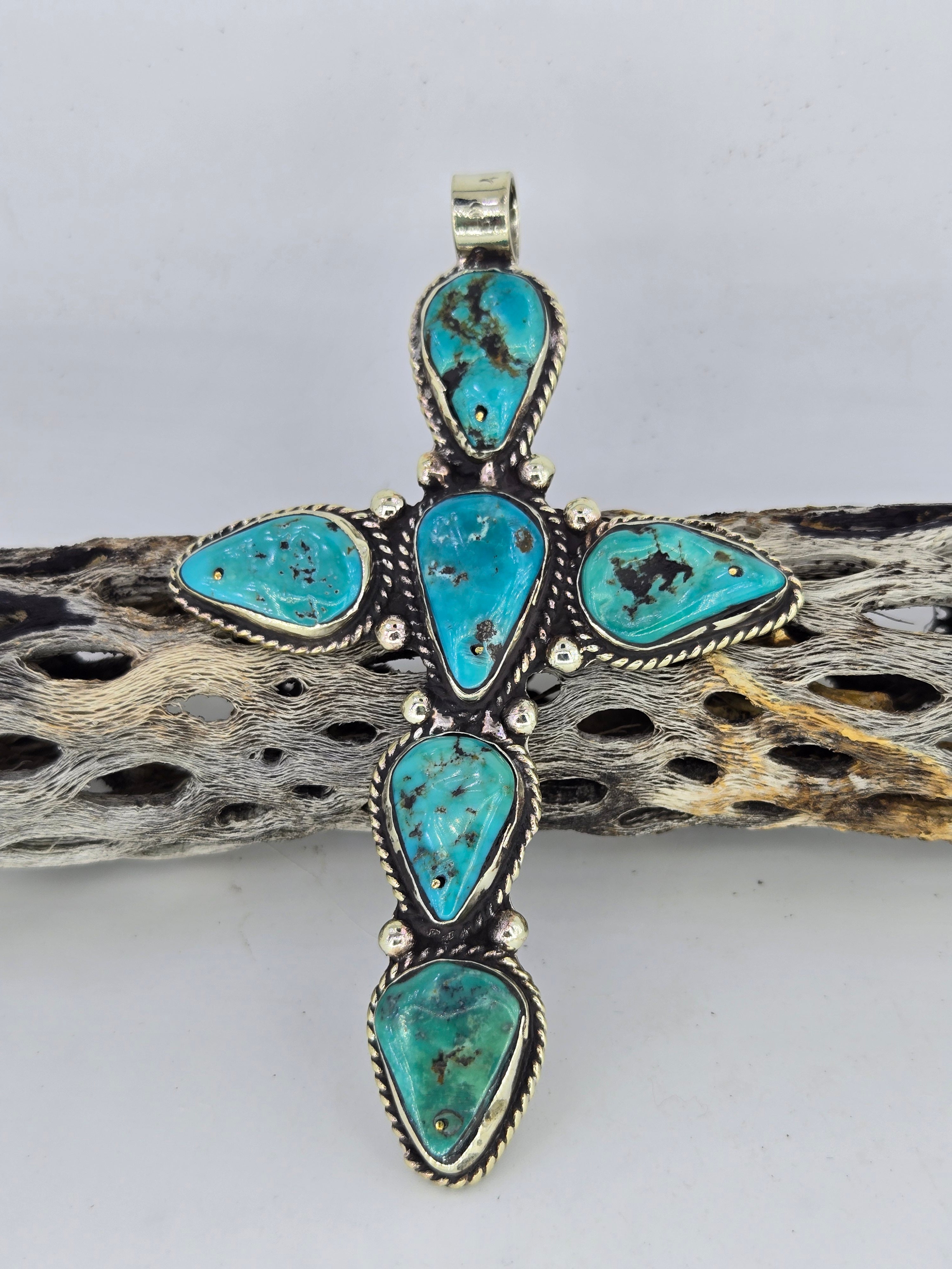 Blue Turquoise Teardrop Cross Pendant, view 5