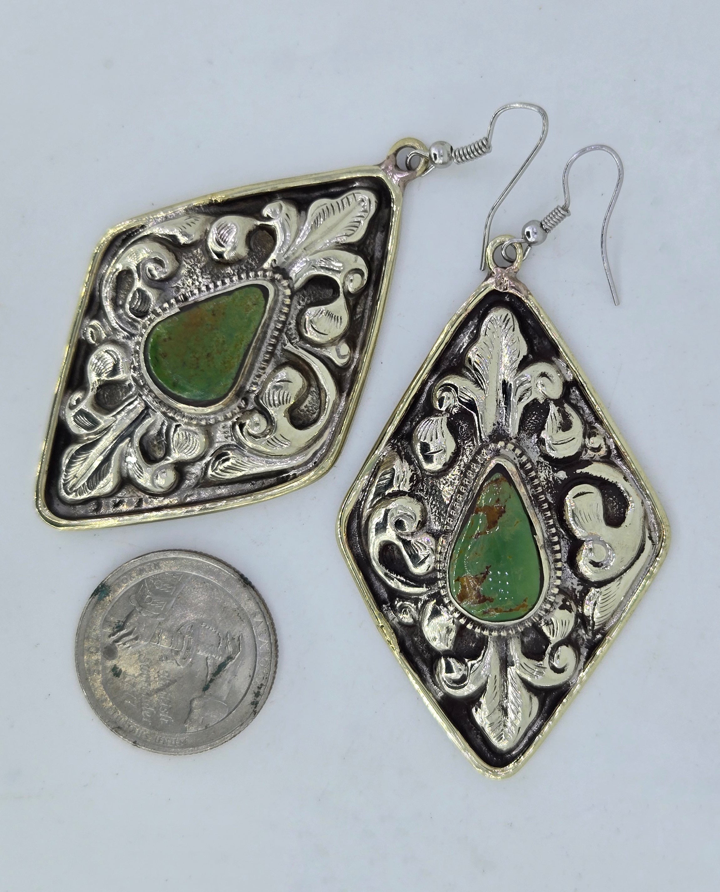 Turquoise Diamond Scroll Earrings, view 5