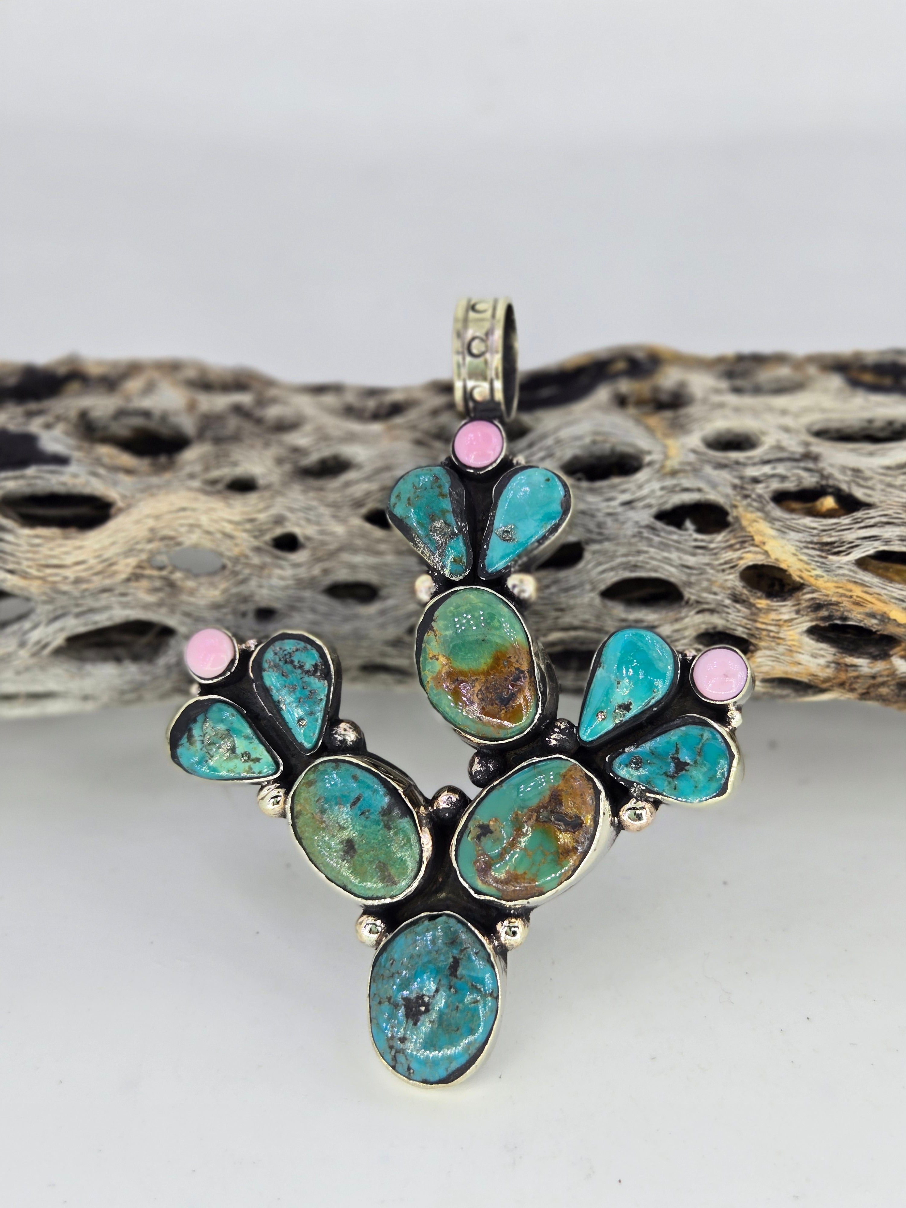 Turquoise Prickly Pear Cactus Pendant, view 3