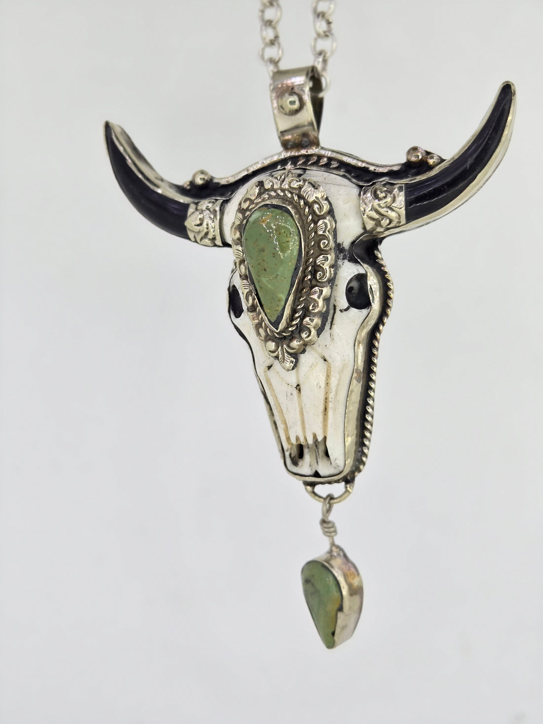 Turquoise Cow Skull Pendant with Dangle, view 5