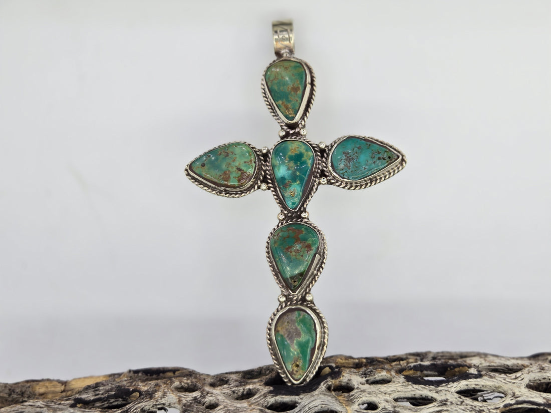 Green Turquoise Teardrop Cross Pendant, view 4