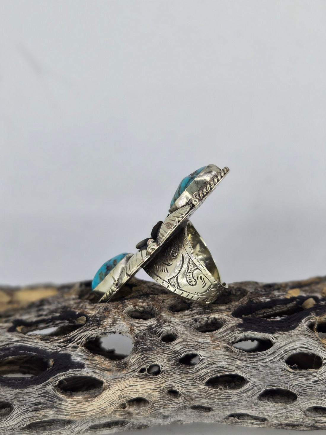 Turquoise Two Stone Flower Ring, view 5