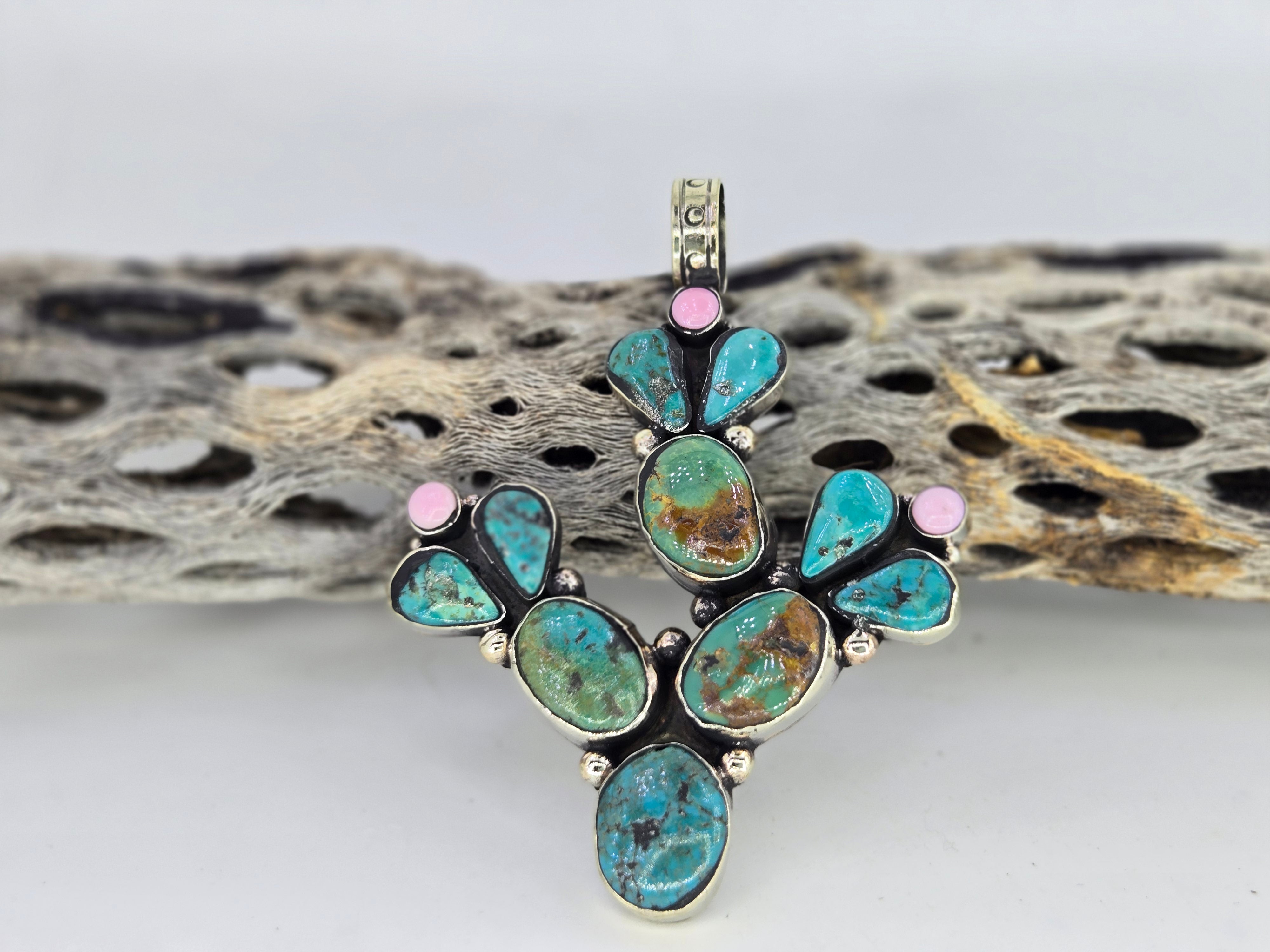 Turquoise Prickly Pear Cactus Pendant, view 5