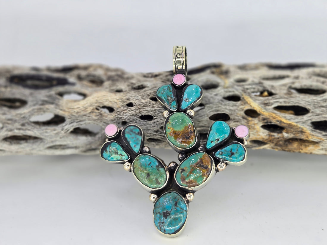 Turquoise Prickly Pear Cactus Pendant, view 5
