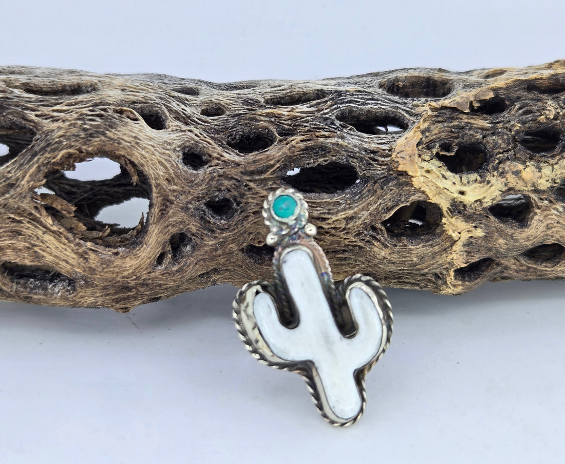 Buffalo Bone Cactus Ring with Turquoise, view 5