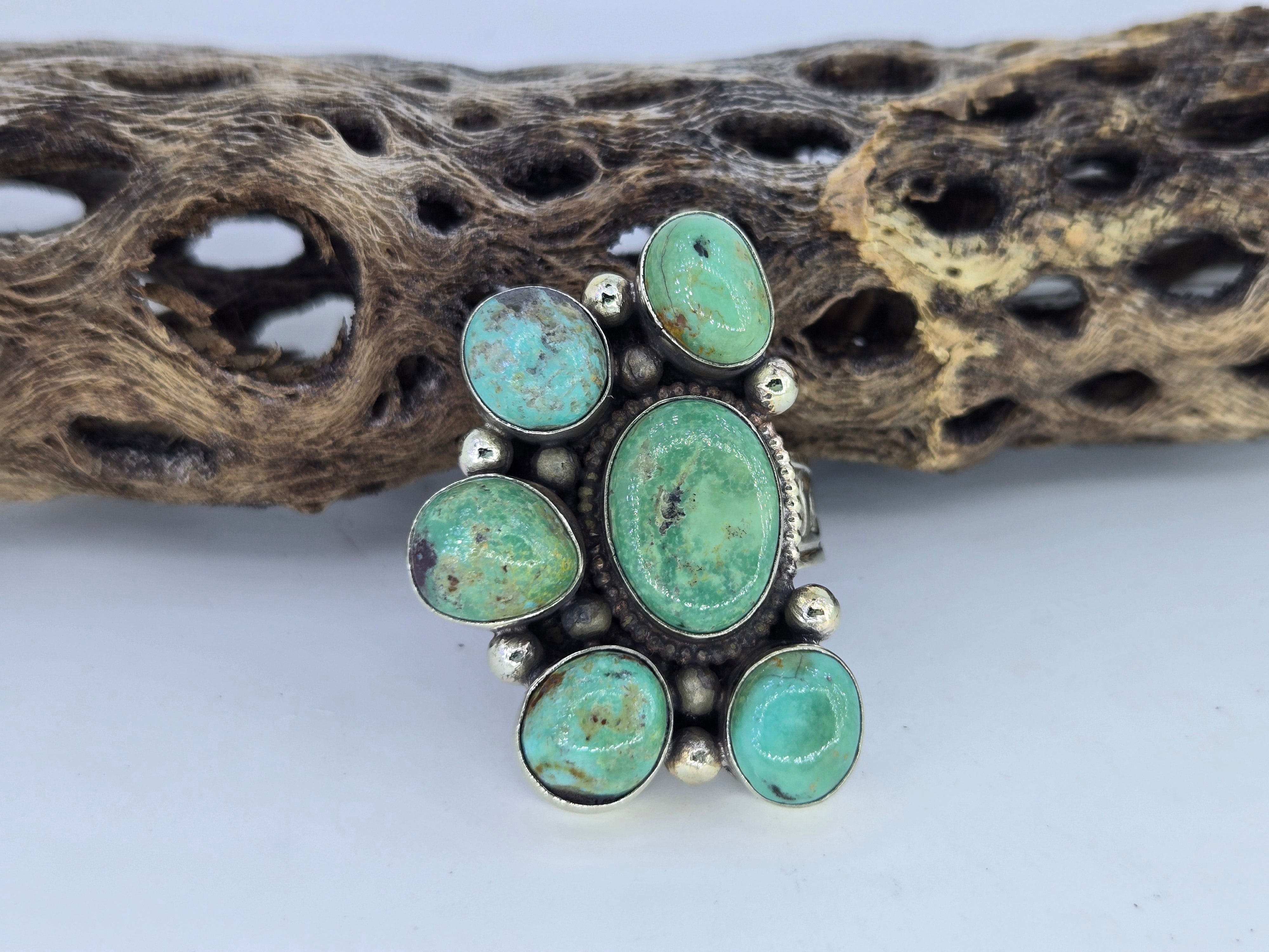 Green Turquoise Cluster Ring, view 3