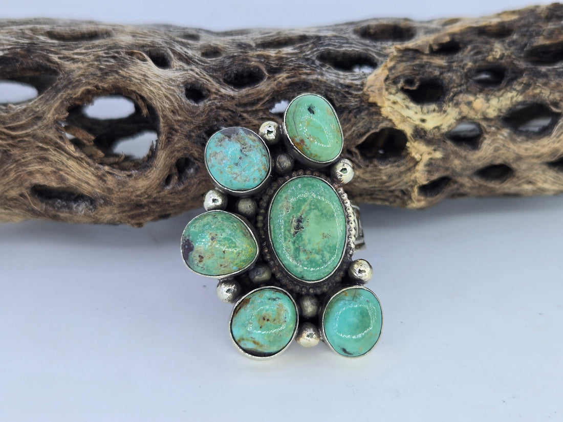 Green Turquoise Cluster Ring, view 3