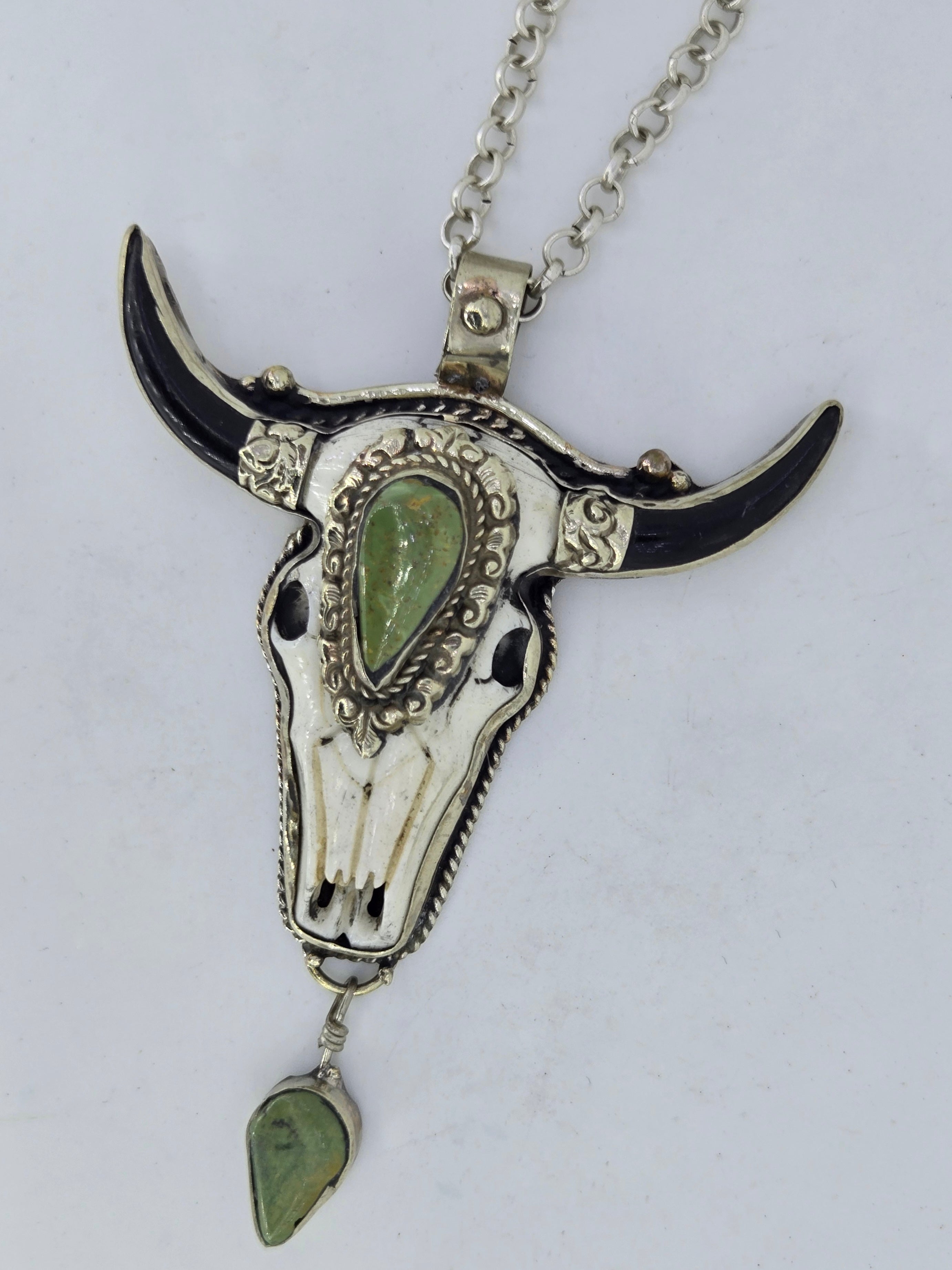 Turquoise Cow Skull Pendant with Dangle, view 6