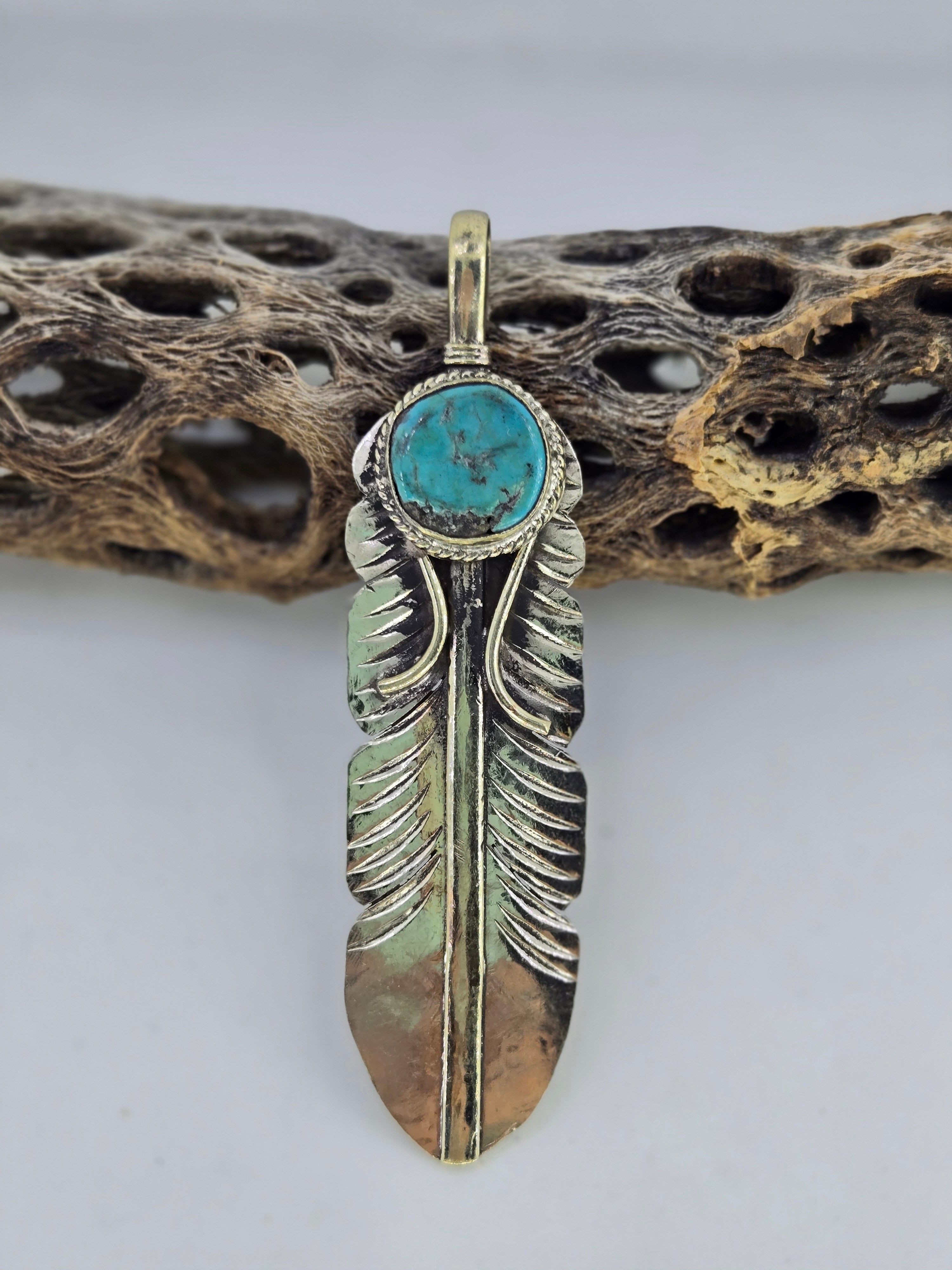 Turquoise Feather Pendant, view 5