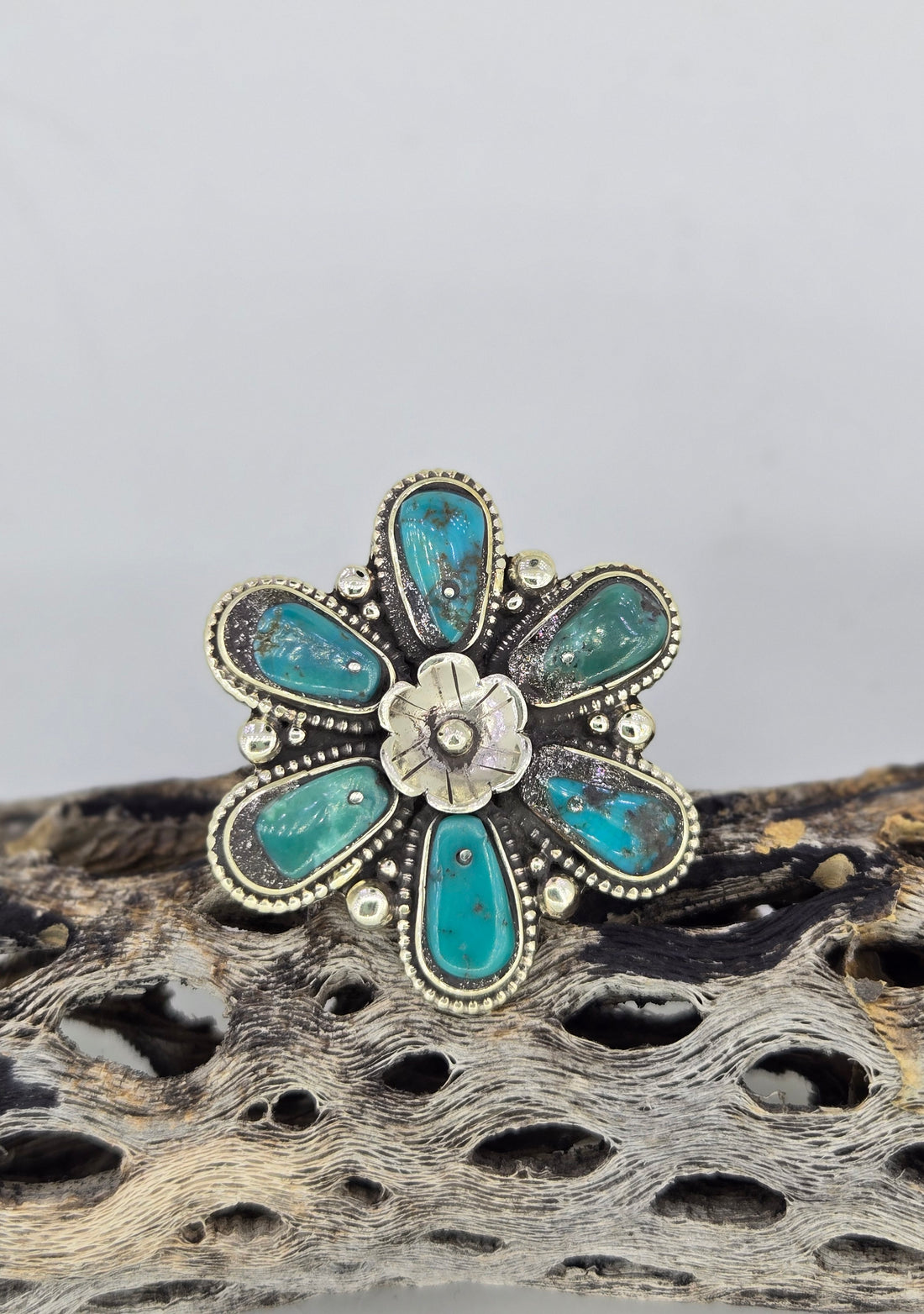 Turquoise Flower Petal Ring, view 6