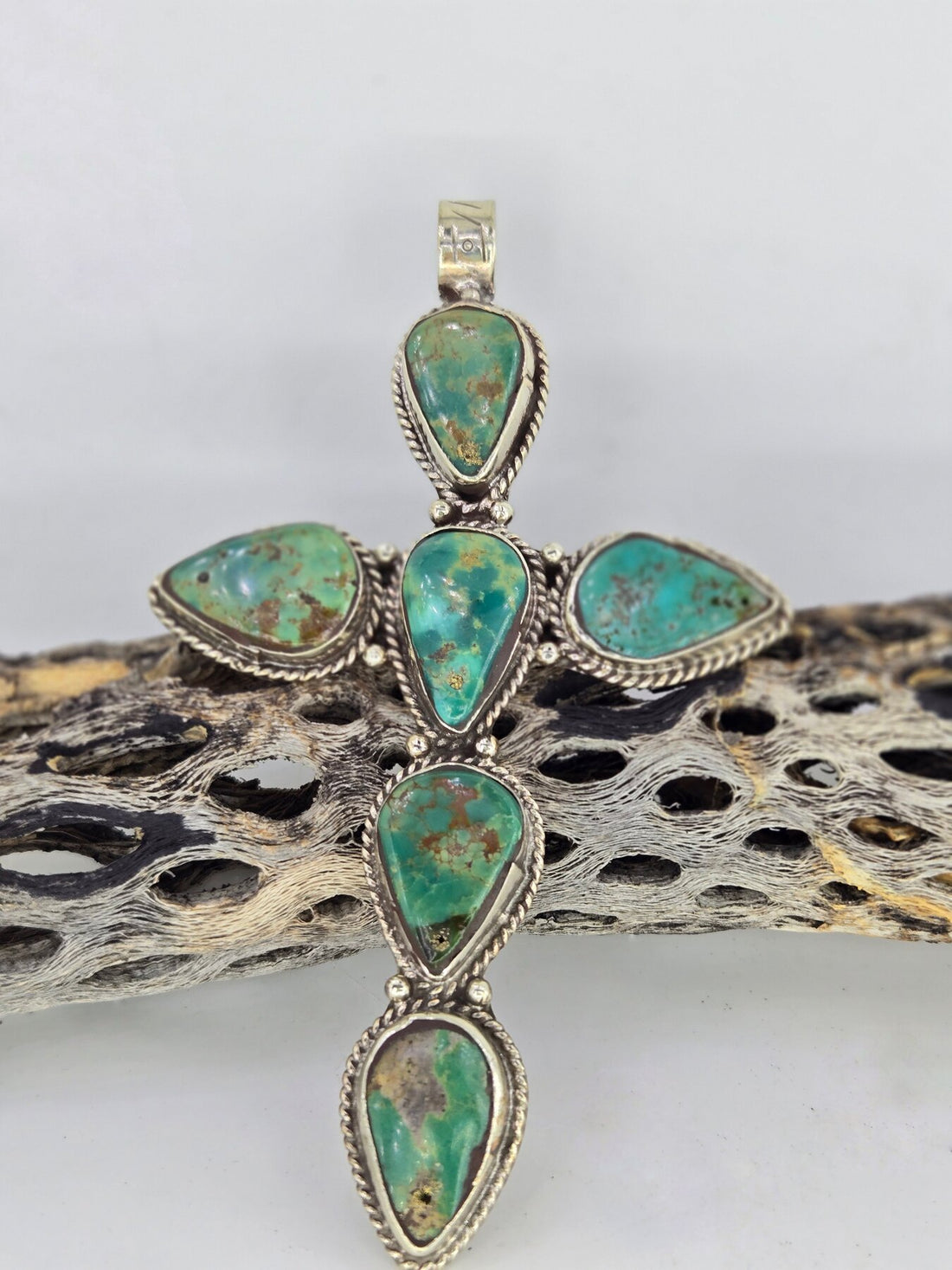 Green Turquoise Teardrop Cross Pendant, view 5