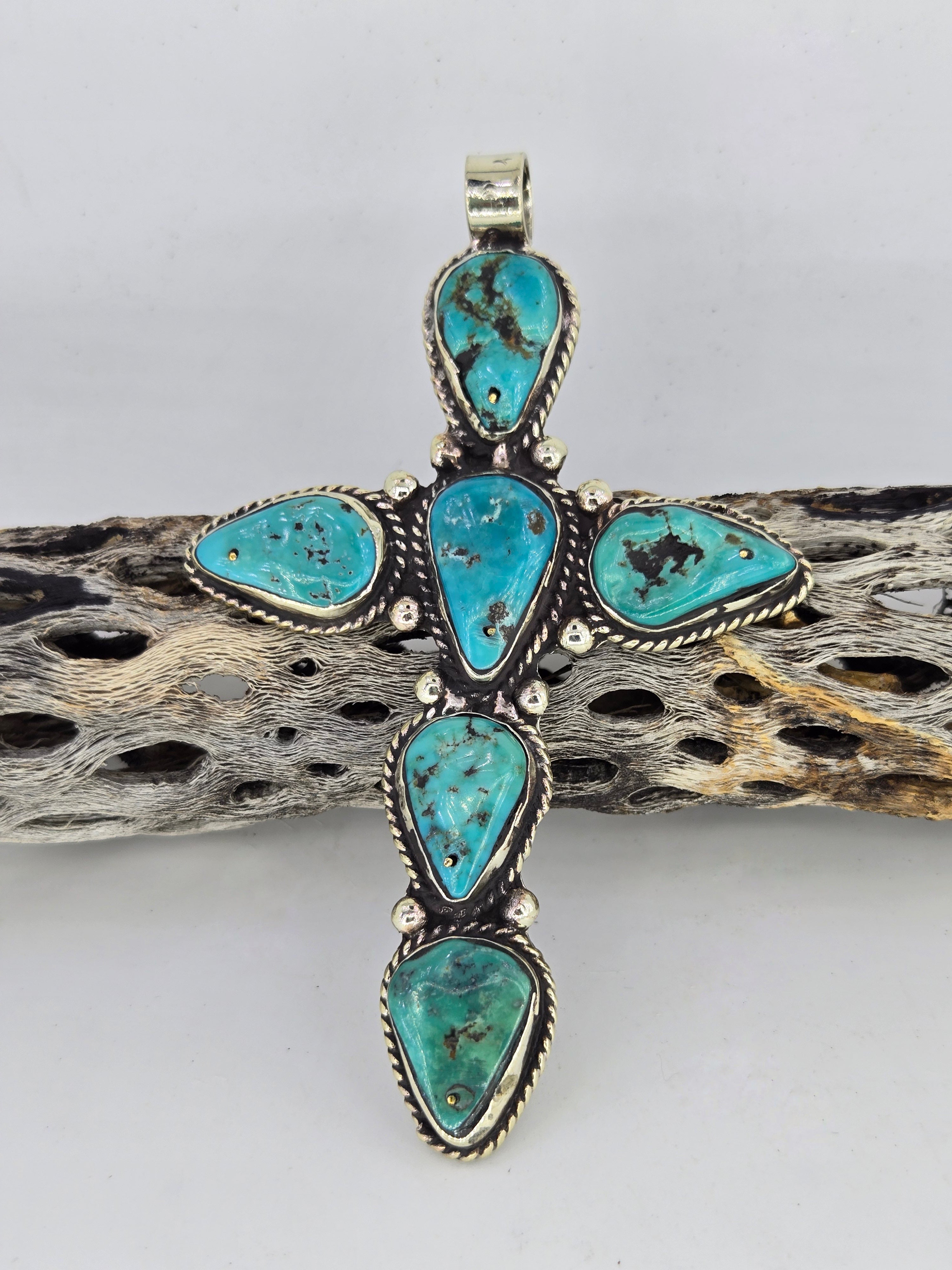 Blue Turquoise Teardrop Cross Pendant, view 6