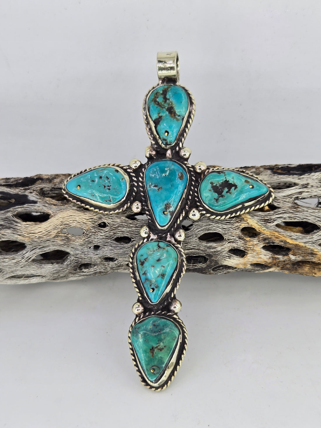 Blue Turquoise Teardrop Cross Pendant, view 6