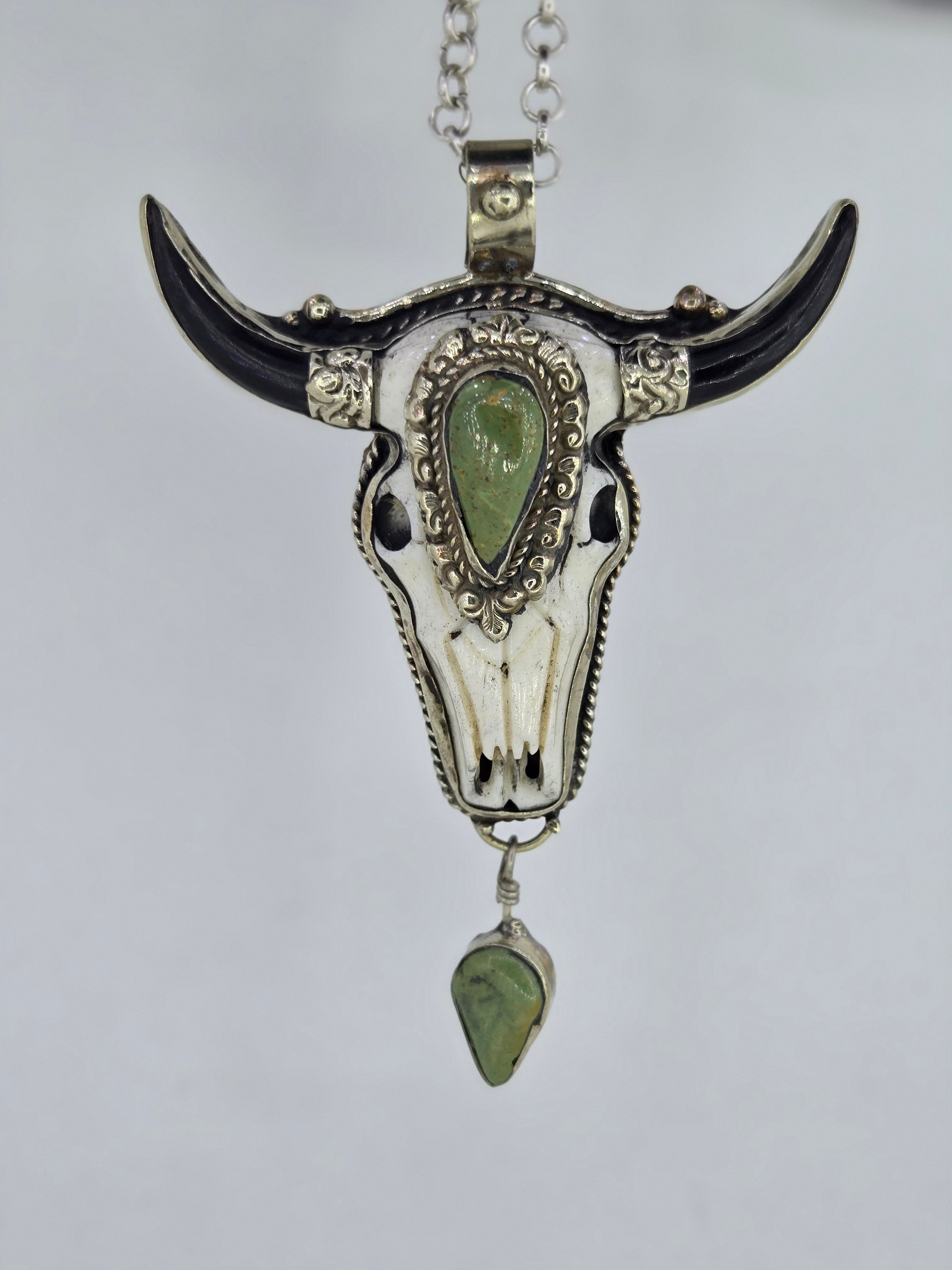 Turquoise Cow Skull Pendant with Dangle, view 7