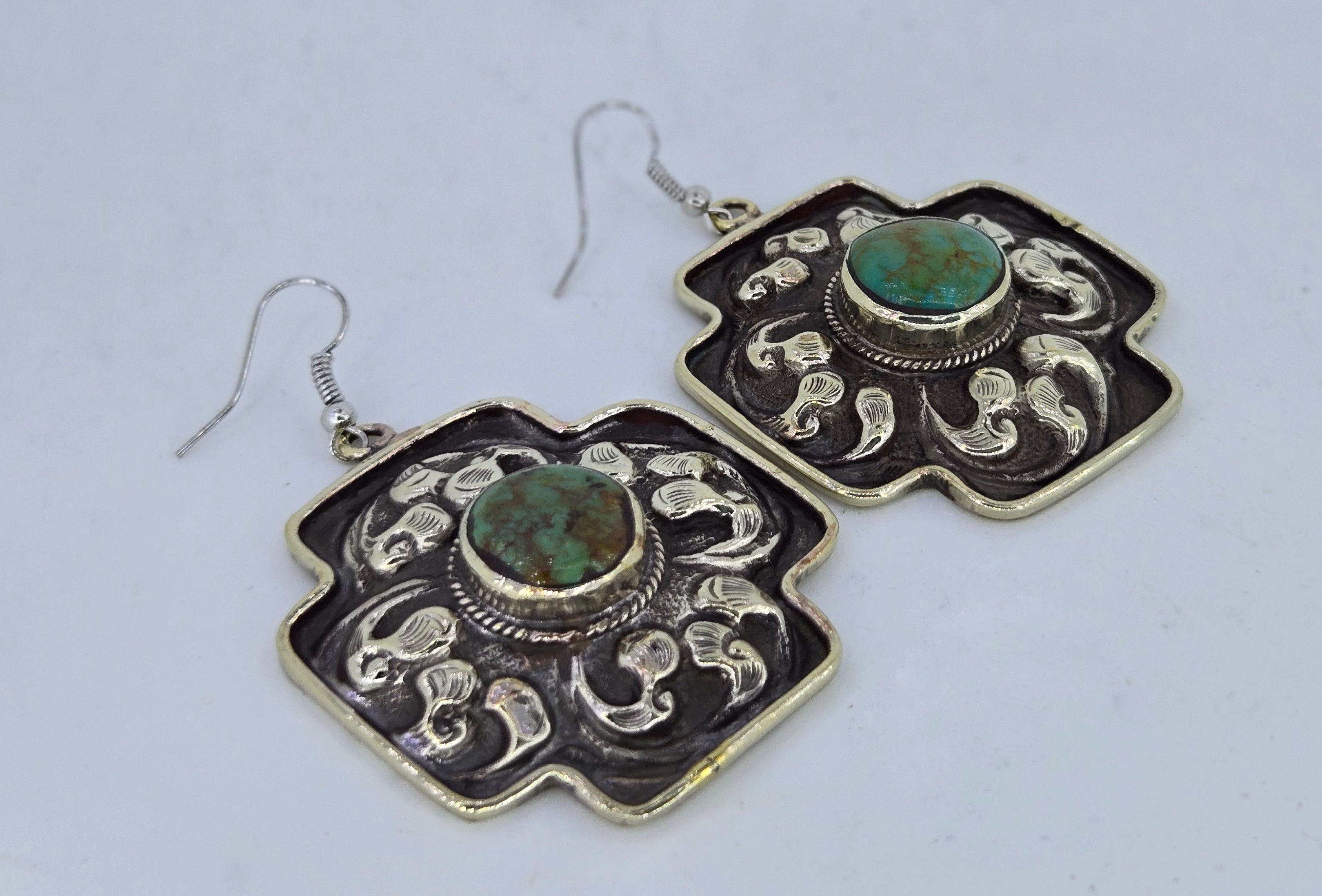 Turquoise Cross Scroll Earrings, view 6