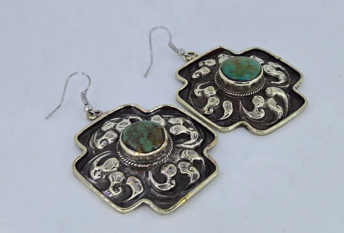 Turquoise Cross Scroll Earrings, view 6
