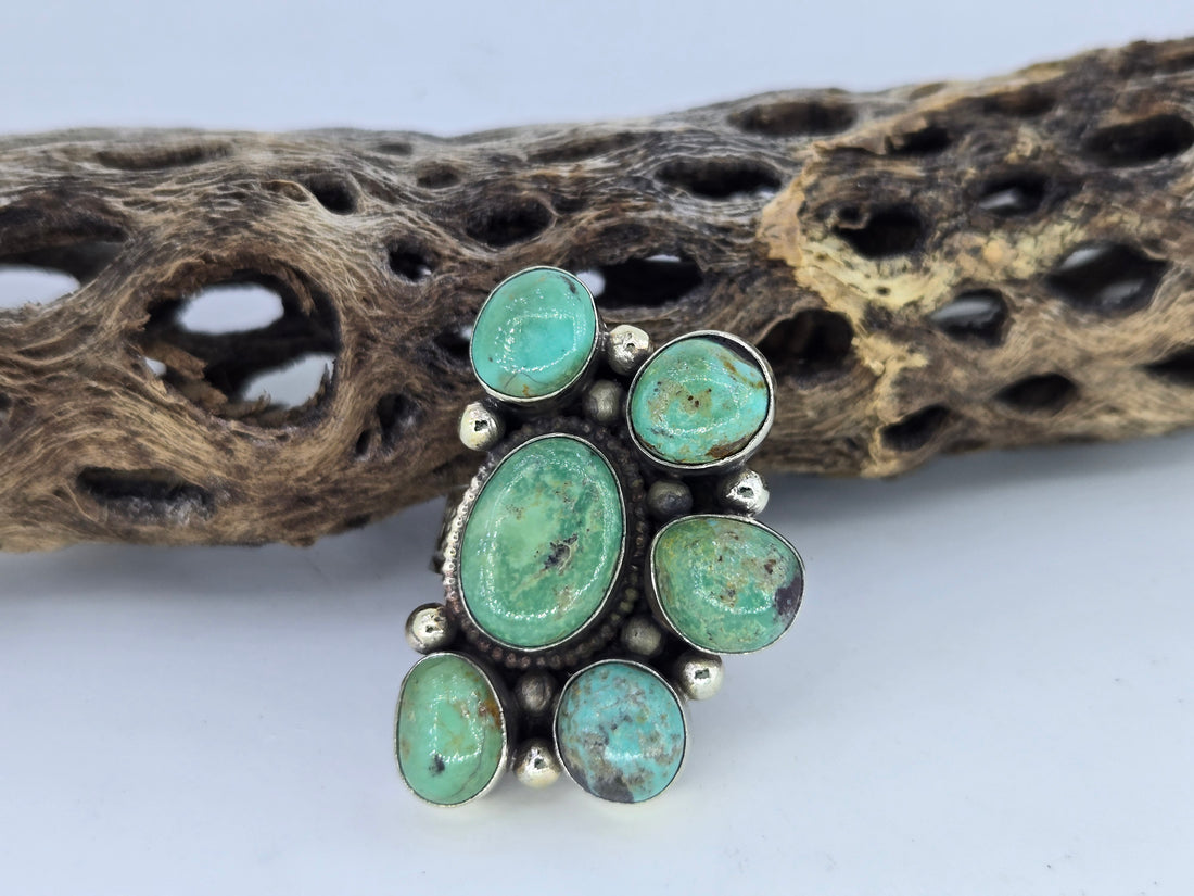 Green Turquoise Cluster Ring, view 4