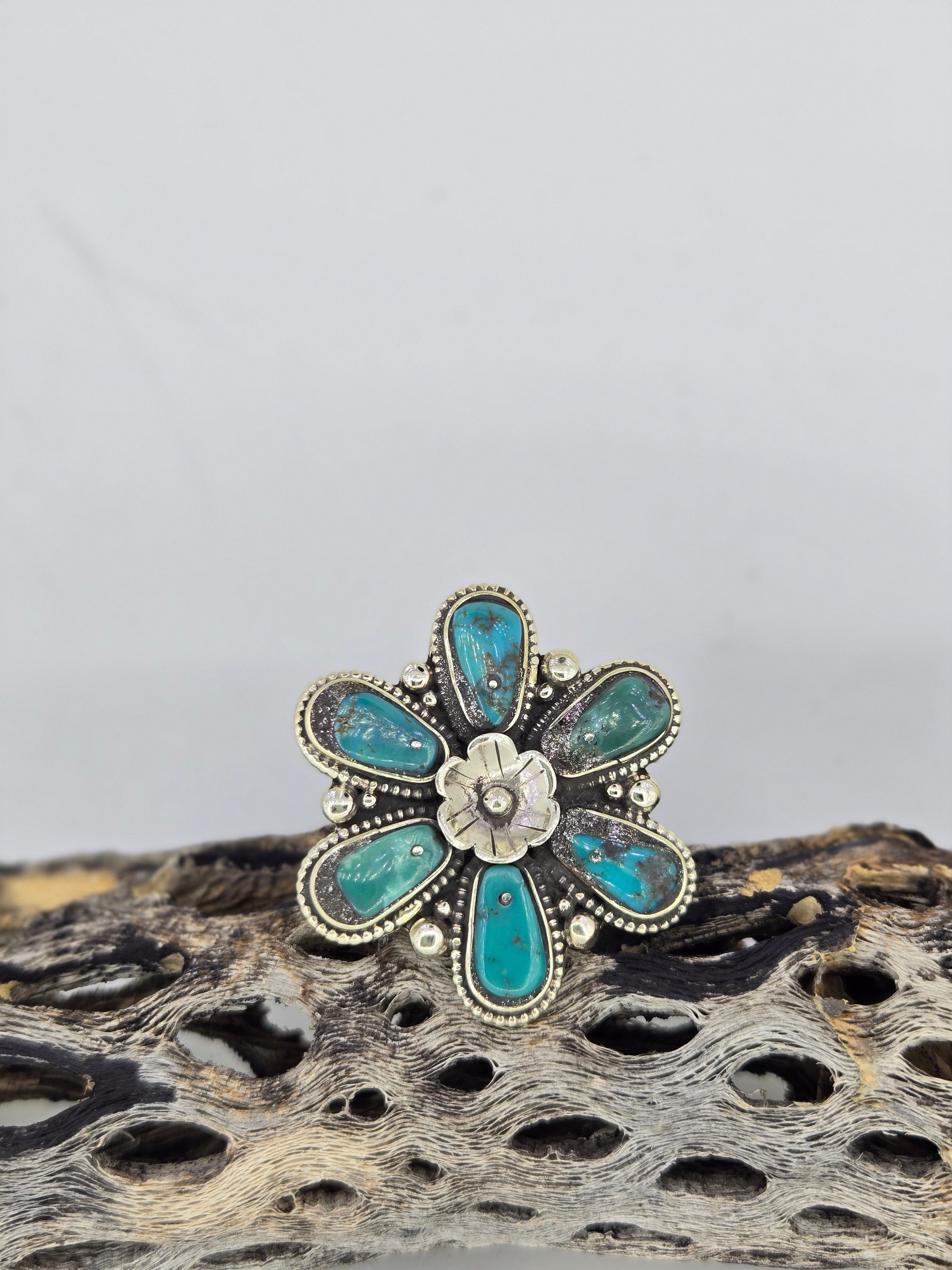 Turquoise Flower Petal Ring, view 7