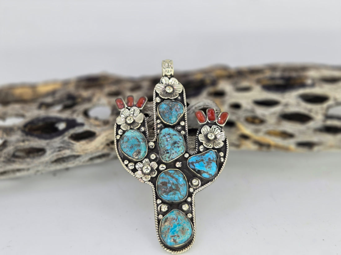 Turquoise Saguaro Cactus Pendant, view 6
