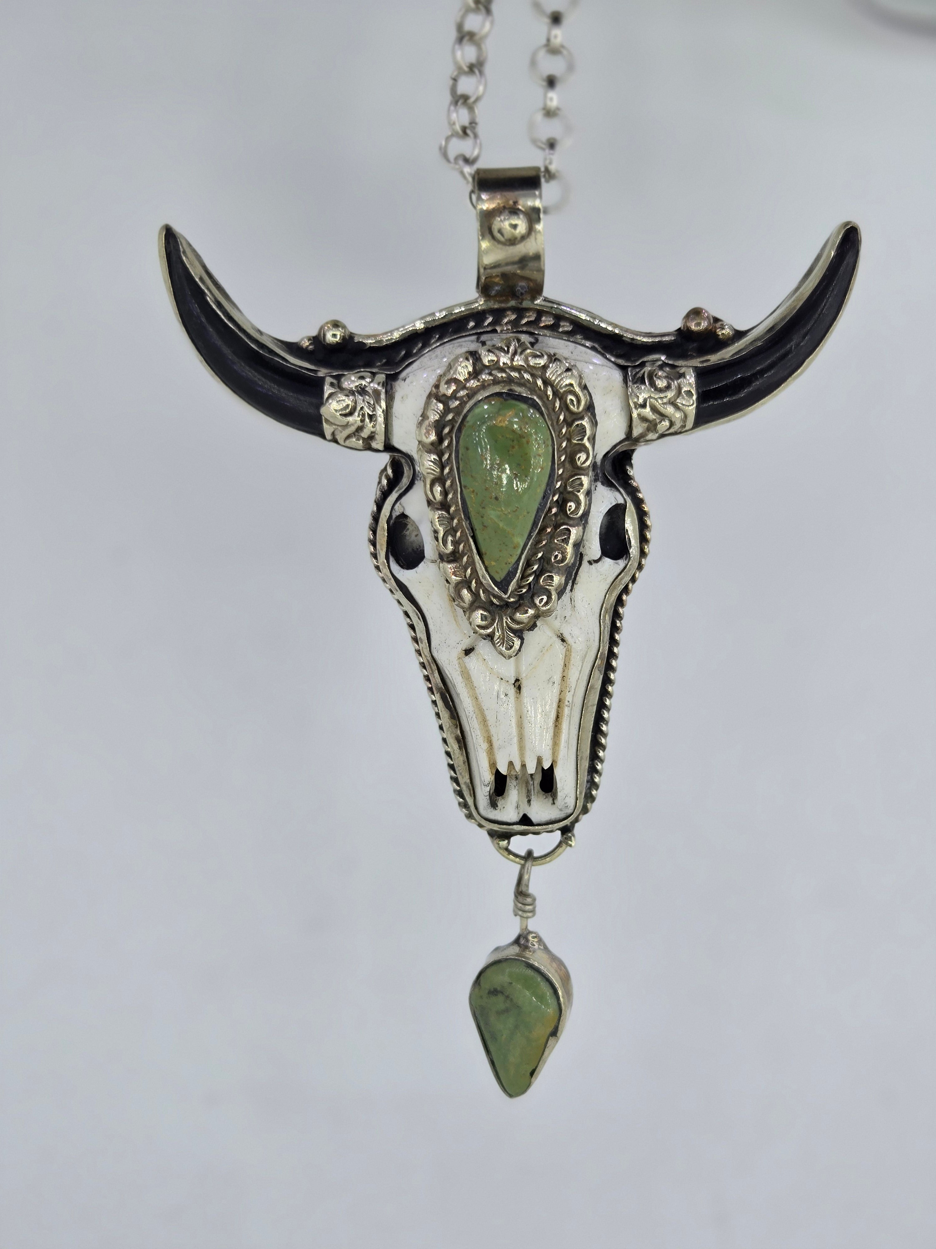 Turquoise Cow Skull Pendant with Dangle, view 8