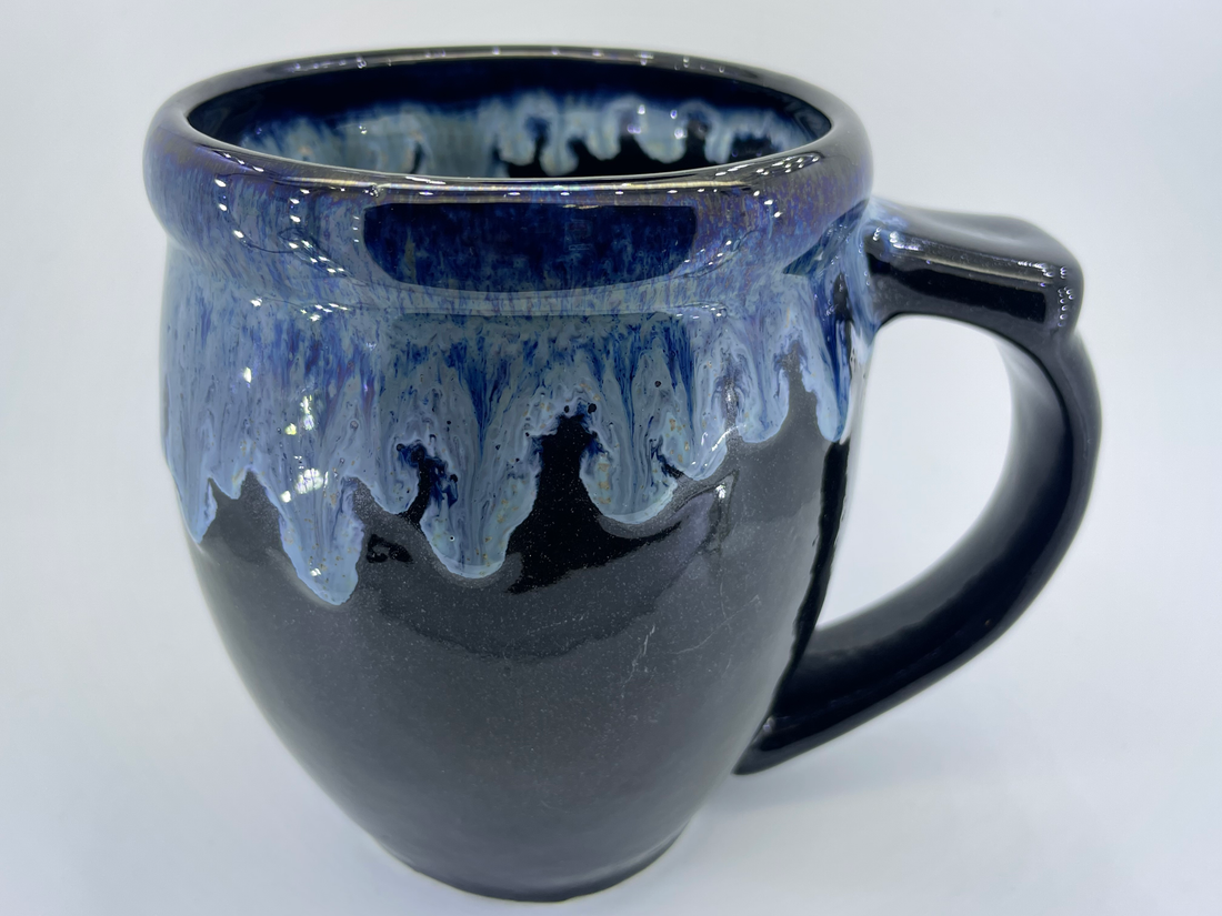 Handmade pottery mug with Highland bull head, alternate view