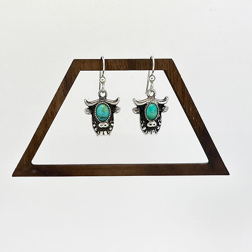 Sterling Silver Kingman Turquoise Highland Cow Earrings