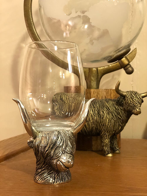 Handmade Pewter Highland Cow Wine Glass Pair