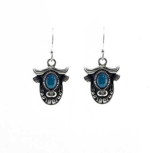 Sterling Silver Kingman Turquoise Highland Cow Earrings