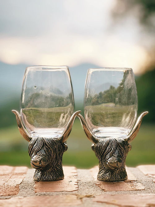 Handmade Pewter Highland Cow Wine Glass Pair
