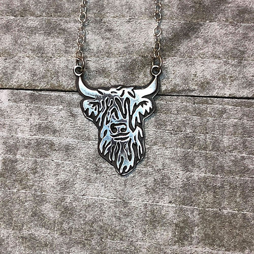 Handmade Sterling Silver Highland Cow Necklace