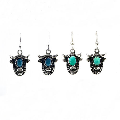 Sterling Silver Kingman Turquoise Highland Cow Earrings