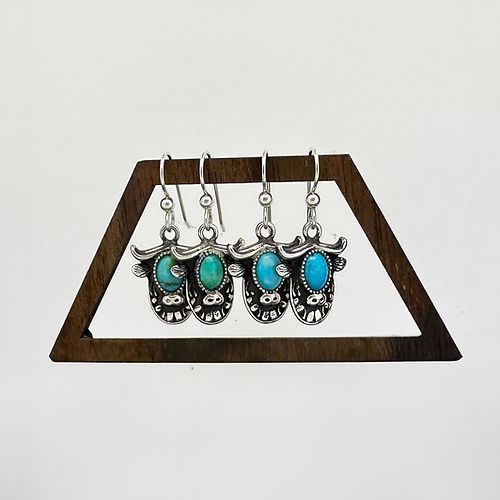Sterling Silver Kingman Turquoise Highland Cow Earrings