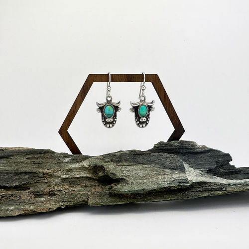 Sterling Silver Kingman Turquoise Highland Cow Earrings