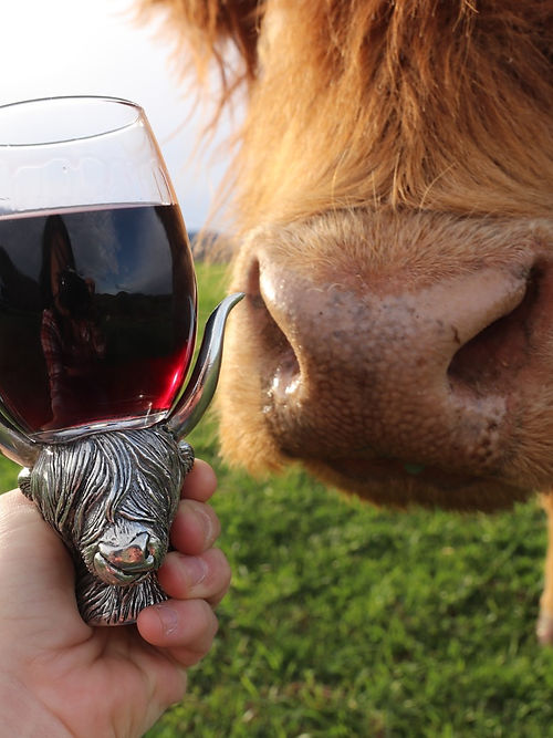 Handmade Pewter Highland Cow Wine Glass Pair