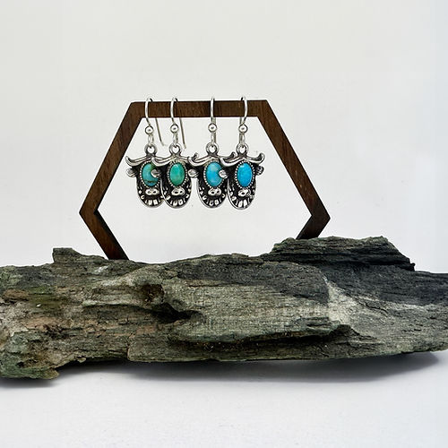 Sterling Silver Kingman Turquoise Highland Cow Earrings