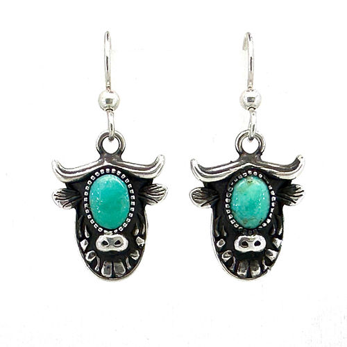 Sterling Silver Kingman Turquoise Highland Cow Earrings
