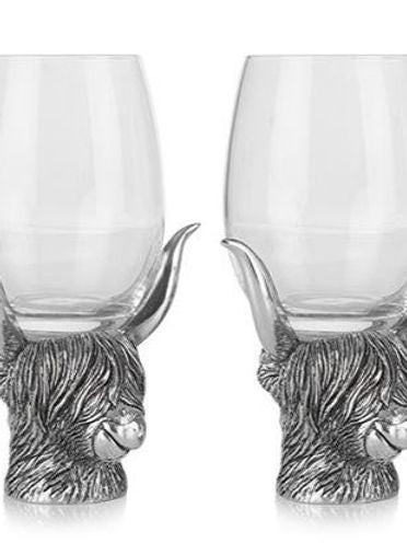 Handmade Pewter Highland Cow Wine Glass Pair