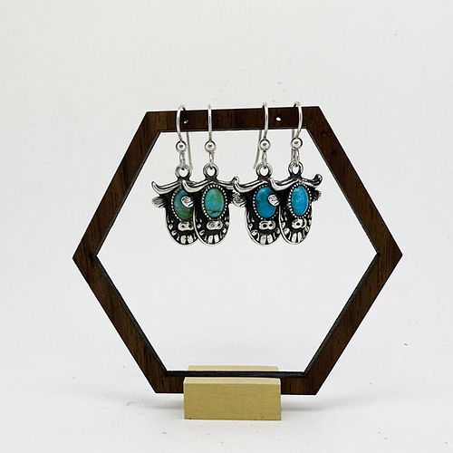 Sterling Silver Kingman Turquoise Highland Cow Earrings
