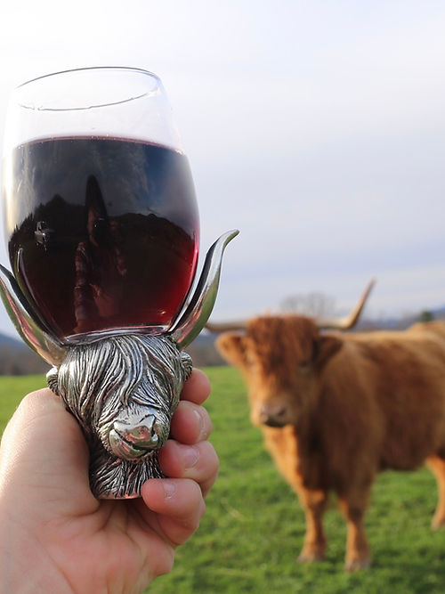 Handmade Pewter Highland Cow Wine Glass Pair